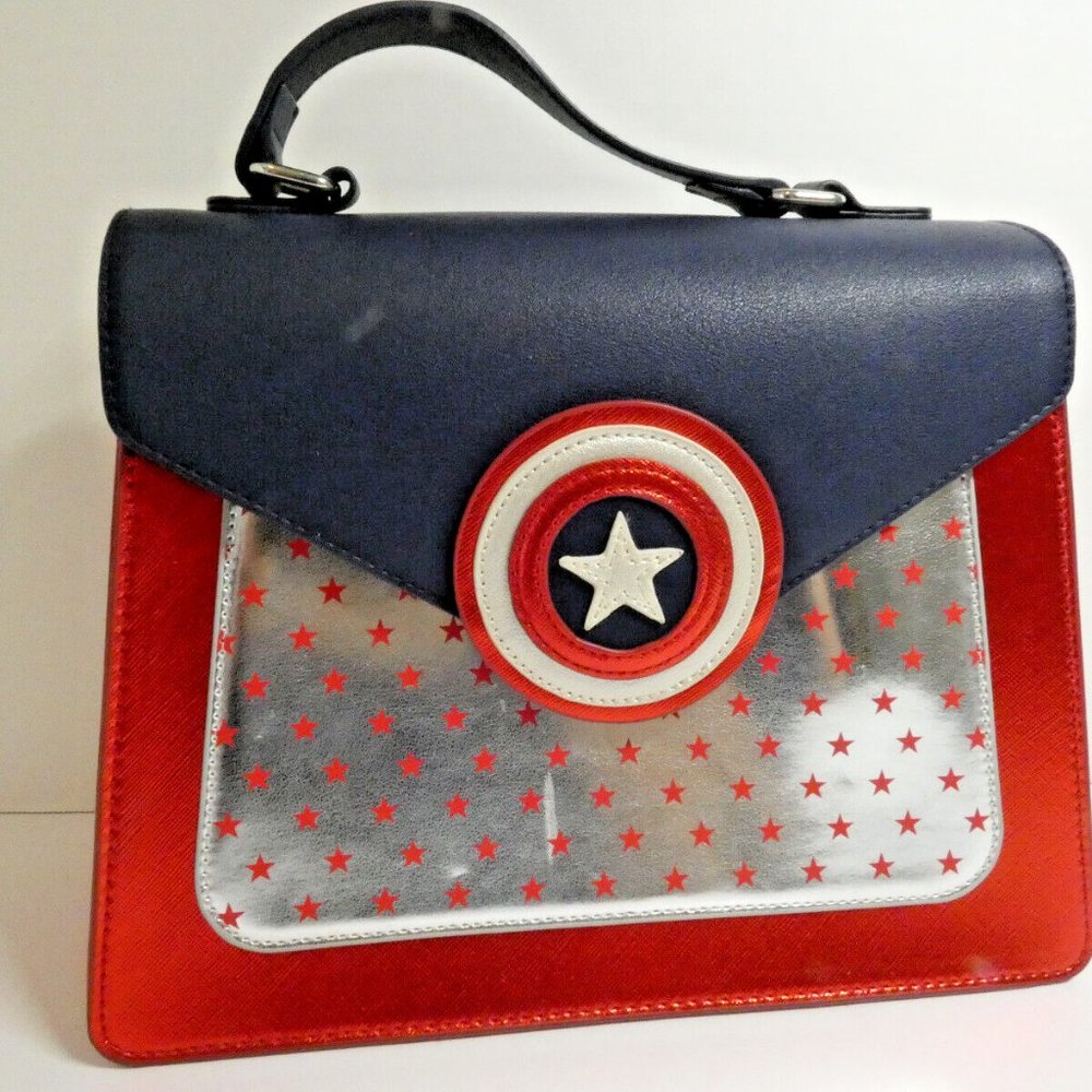 Disney Marvel Purse Captain America Shield Danielle Nicole Patent Handbag NWOT